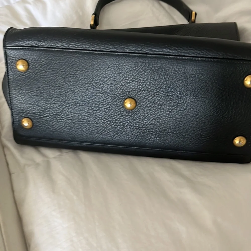 Yves Saint Laurent Black Leather Top-Handle Satchel with Gold Hardware